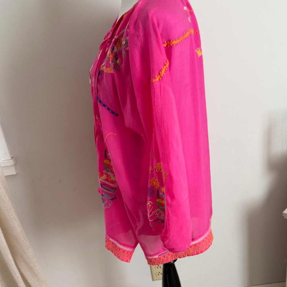 Johnny Was Vibrant Pink Embroidered Boho Tunic - Picture 3 of 8